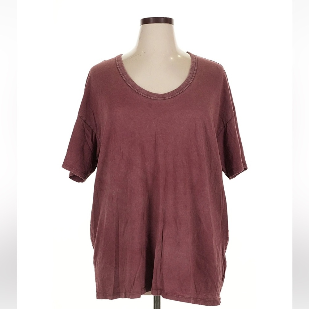 Aerie Scoop Neck Boyfriend Short Sleeve T-Shirt, Burgundy, Medium